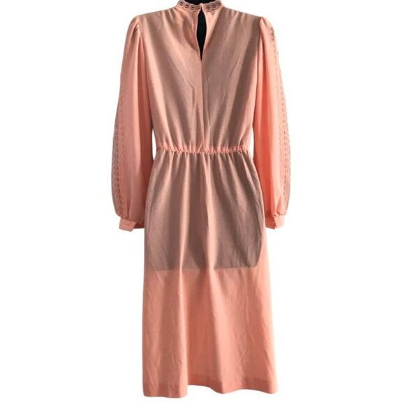 Vintage Peach JCPenney Long Sleeve Dress, 1980s Spring Dress Sz 4 or Small - Picture 5 of 8